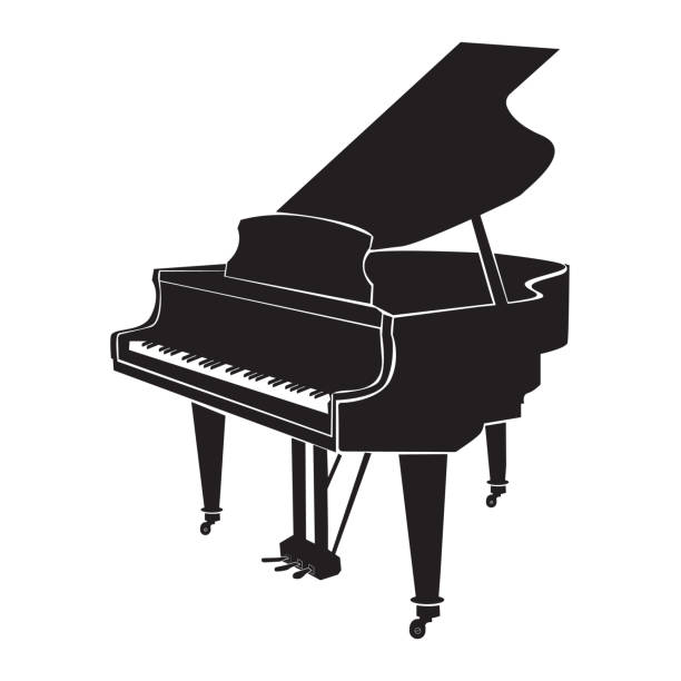 illustrazioni stock, clip art, cartoni animati e icone di tendenza di pianoforte a coda su sfondo bianco. simbolo del pianoforte a coda. segno di musica classica. logo del concetto musicale. stile piatto. - pianoforte