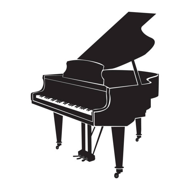 рояль на белом фоне. символ рояля. знак классической музыки. логотип музыкальной концепции. плоский стиль. - рояль stock illustrations