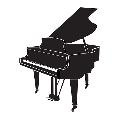 Grand piano on white background. Grand piano symbol. Classical music sign. Music concept logo. flat style.