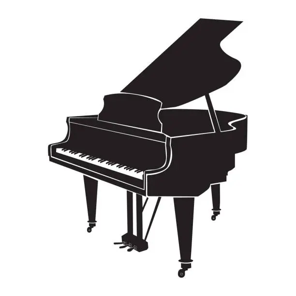 Vector illustration of Grand piano on white background. Grand piano symbol. Classical music sign. Music concept logo. flat style.