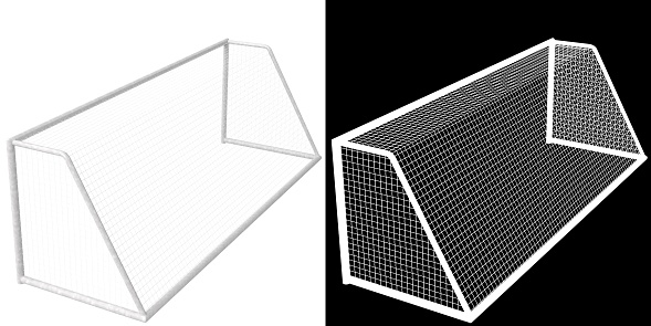 3D rendering illustration of a soccer goal with transparency mask
