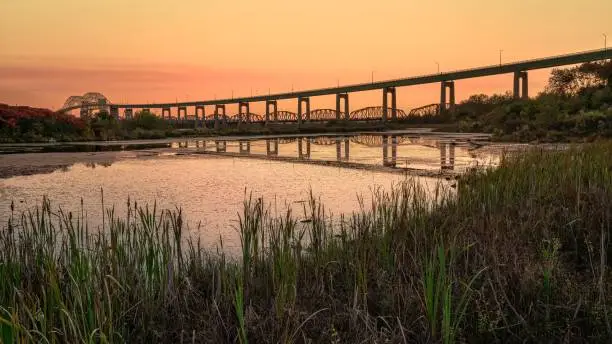 The Sault Ste. Marie International Bridge as seen from Whitefish Island