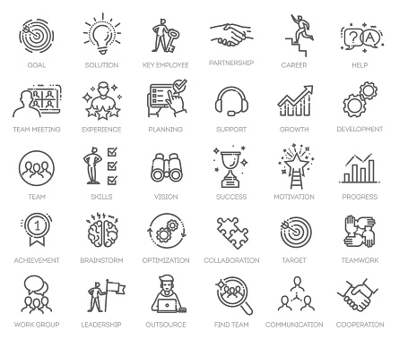 Simple Set of Team Work Related Vector Line Icons.