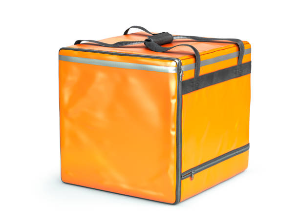 istock Yellow food courier delivery bag isolated on white. Mockup space for text. 1348518116