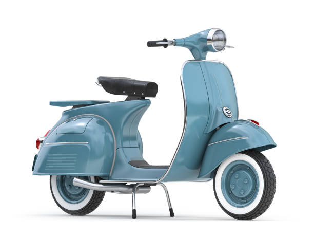 Classic vintage scooter, motor bike or moped isolated on whte. stock photo