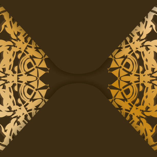 istock Greeting card in brown with vintage gold pattern ready for printing. 1348528291