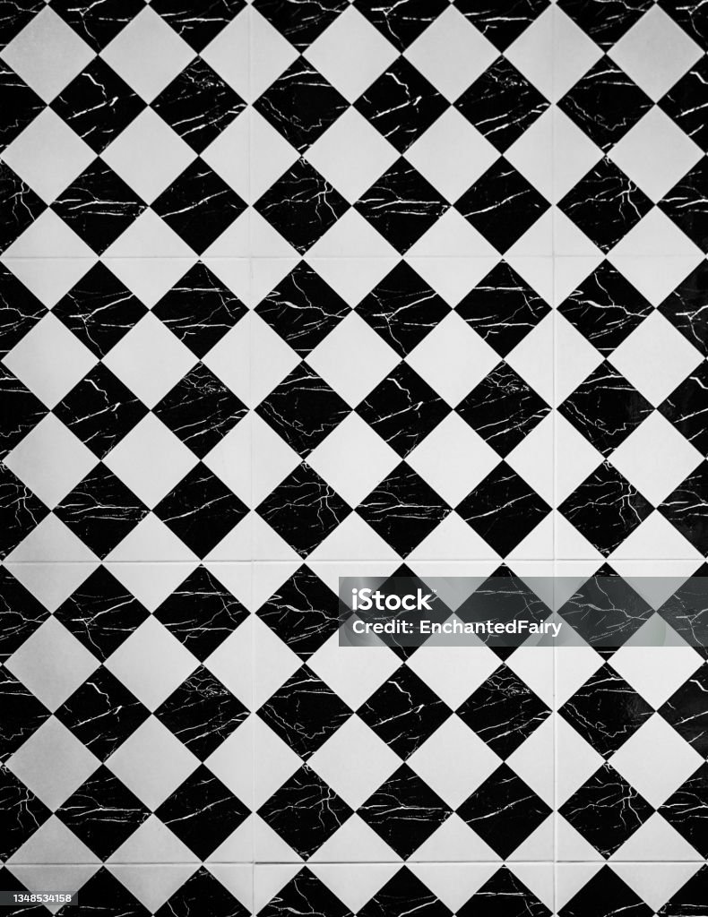 Tiles. Vintage black and white tiles texture background floor. Tiled Floor Stock Photo