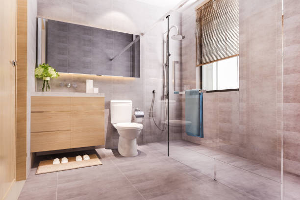 istock 3d rendering modern design and marble tile toilet and bathroom 1348538596
