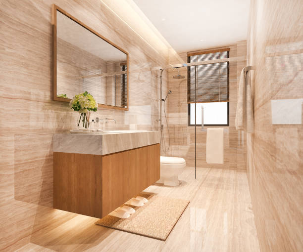 istock 3d rendering modern design and marble tile toilet and bathroom 1348538597