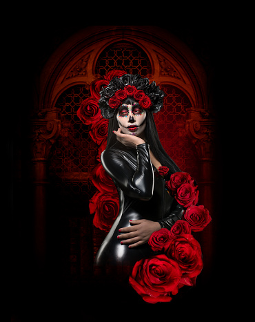 Halloween Skeleton Female with roses