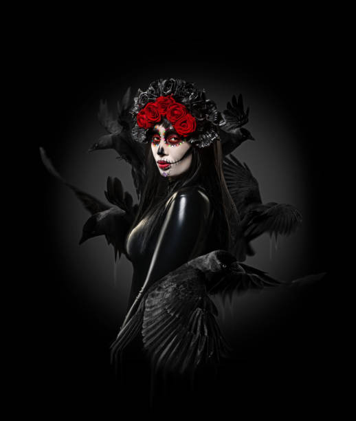 istock Halloween Skeleton Female with roses 1348556415