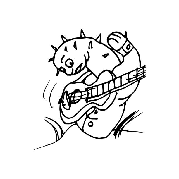 istock Angry rock musician cactus illustration in doodle style. 1348561567