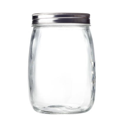 Empty mason jar with silver cap isolated on white background, include clipping path