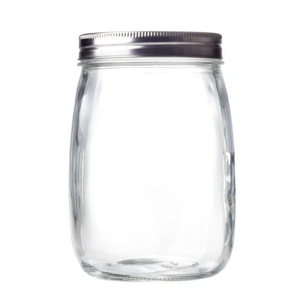 empty mason jar with silver cap isolated on white background, include clipping path - frasco imagens e fotografias de stock
