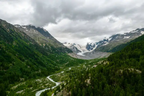 Landscape of mountains and river. Photo taken with drone.