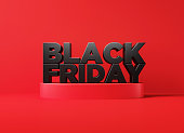 Black Friday Text Sitting On Red Podium Before  Red Background