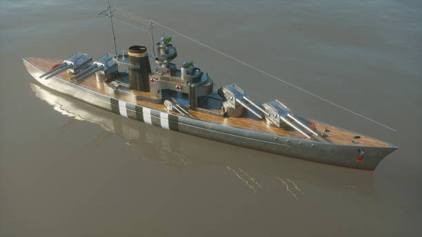 3d illustration of a battleship in the open ocean