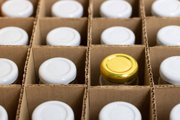 istock glass bottles in a cardboard box with partitions for transporting broken items. 1348572598