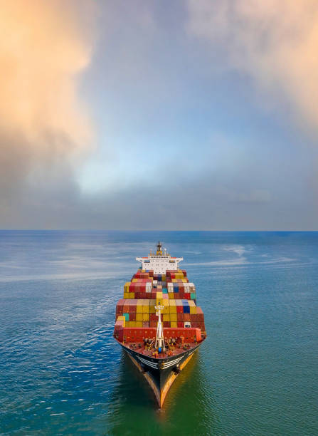 istock Aerial view of Container Ship Vessel Cargo Carrier in transit. 1348573628