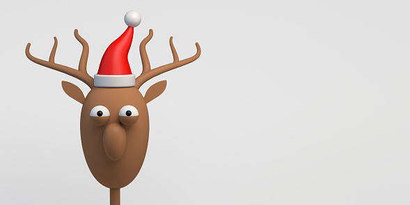 Santa Claus cartoon reindeer. Copy space. 3D illustration.
