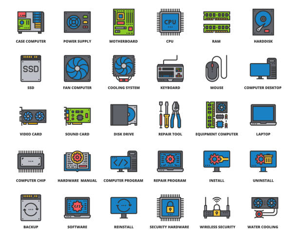 Computer Hardware Line Color Icons, Pixel Perfect Design Simple Set For Using In Website Graphics Report Logo Infographics, Best Quality Outline Symbol Collection Icon Vector Illustration Computer Hardware Line Color Icons, Pixel Perfect Design Simple Set For Using In Website Graphics Report Logo Infographics, Best Quality Outline Symbol Collection Icon Vector Illustration installing laptop ram stock illustrations
