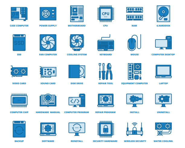 Computer Hardware Icons Blue Color , Pixel Perfect Design Simple Set For Using In Website Graphics Report Logo Infographics, Best Quality Outline Symbol Collection Icon Vector Illustration Computer Hardware Icons Blue Color , Pixel Perfect Design Simple Set For Using In Website Graphics Report Logo Infographics, Best Quality Outline Symbol Collection Icon Vector Illustration installing laptop ram stock illustrations