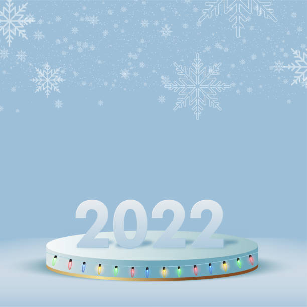 istock 2022 golden numbers on the podium in the greeting card Happy New Year. Vector. 1348617865