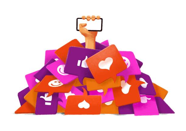 istock Man covered in pile of likes and smiley faces 1348648678