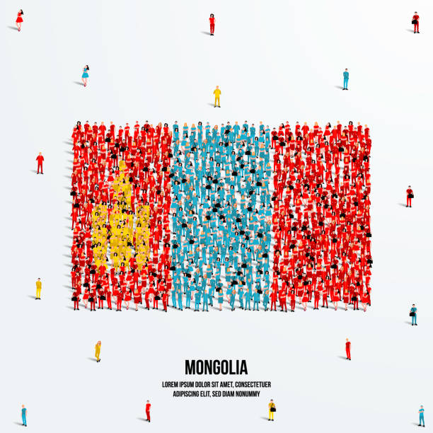 istock Mongolia Flag. A large group of people form to create the shape of the Mongolian flag. Vector Illustration. 1348651212