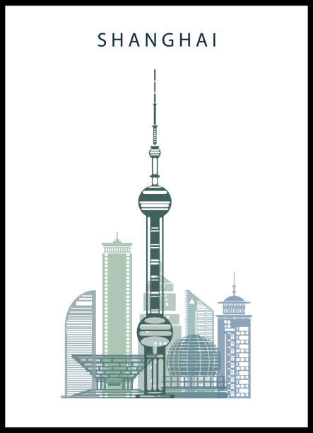 poster von shanghai - shanghai finance skyline backgrounds stock-grafiken, -clipart, -cartoons und -symbole