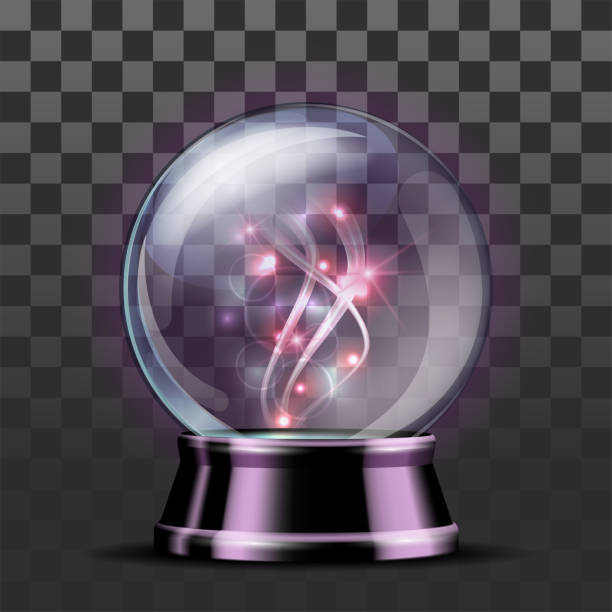 Shining crystal ball on a transparent background. Bright glowing crystal ball for fortune tellers. Shining crystal ball on a transparent background. Bright glowing crystal ball for fortune tellers. Glowing magic sphere with light effects. Magic web icon concept crystal ball stock illustrations