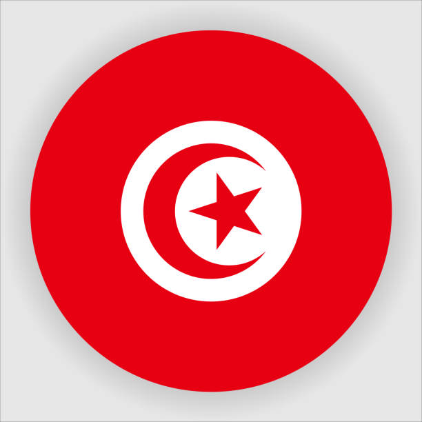 튀니지 플랫 둥근 국가 플래 그 버튼 아이콘 - tunisia stock illustrations
