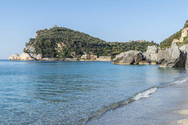 The beautiful beach of Malpasso in Varigotti with trasparent and turquoise water The beautiful beach of Malpasso in Varigotti with trasparent and turquoise water varigotti stock pictures, royalty-free photos & images