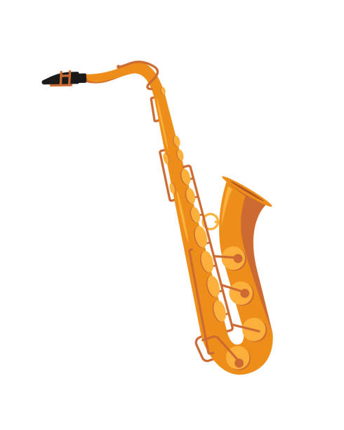 goldenes saxophon-symbol. blas klassisches jazz-musikinstrument. - trumpet musical instrument music brass stock-grafiken, -clipart, -cartoons und -symbole
