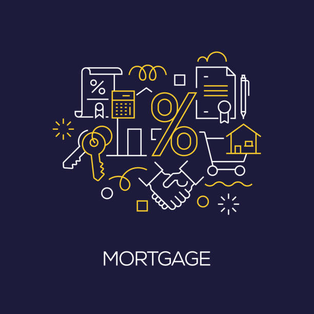 ilustrações de stock, clip art, desenhos animados e ícones de vector set of illustration mortgage concept. line art style background design for web page, banner, poster, print etc. vector illustration. - mortgage