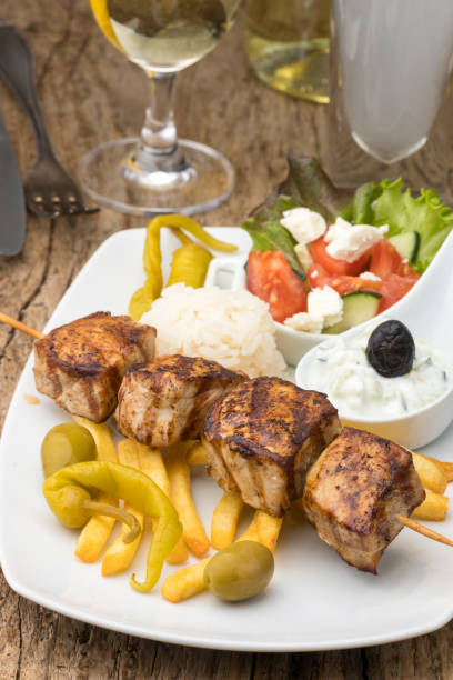greek souvlaki meat on skewers