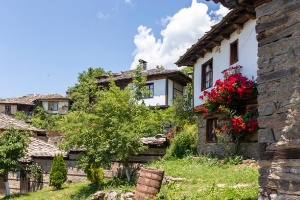 Village of Leshten with Authentic nineteenth century houses, Bulgaria stock photo