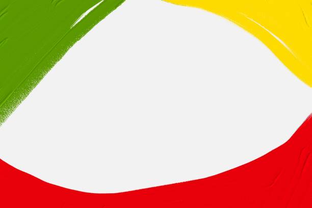 Oil brush green yellow red on white copy space, Reggae background