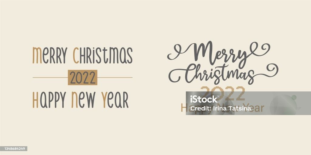 メリークリスマスツリータイガースキンレタリングとハッピーニューイヤー2022デザインセット図 - お祝いのベクターアート素材や画像を多数ご用意