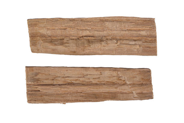 Two wooden slats isolated on a white background.