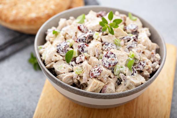 Chicken salad with dried cherry stock photo