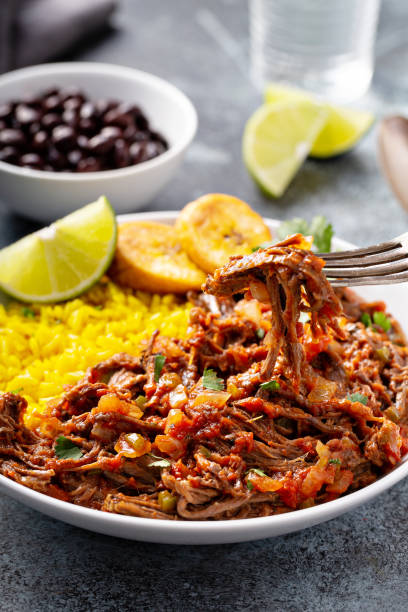 istock Ropa vieja, flank steak dish with rice 1348716617
