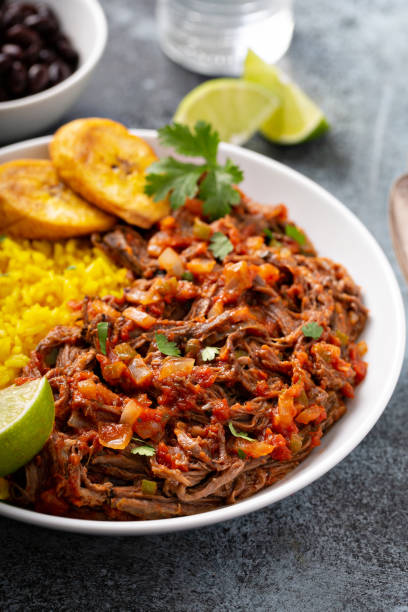 istock Ropa vieja, flank steak dish with rice 1348716618