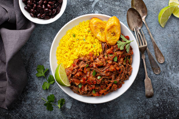 istock Ropa vieja, flank steak dish with rice 1348716622