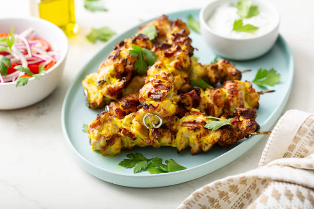 istock Chicken kebab with tzatziki sauce 1348719513