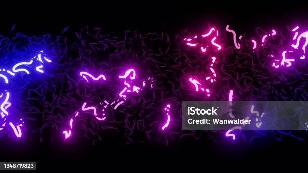 3d Render 3d Abstract Background With Neon Light Multicolored Flashes Of Light Bulbs Of Unusual Shapes Curved Lines Flash Bright Motion Design Bg Blue Red Gradient Stock Photo - Download Image Now