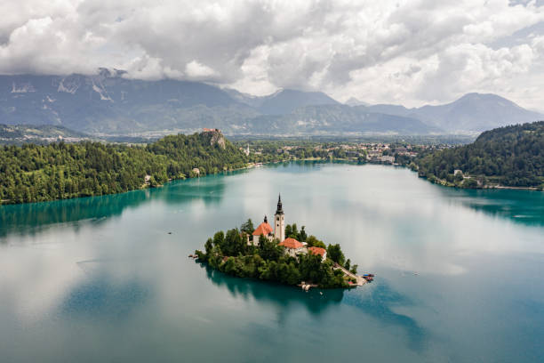 istock Aerial View Of Lake Bled Landscape 1348751320
