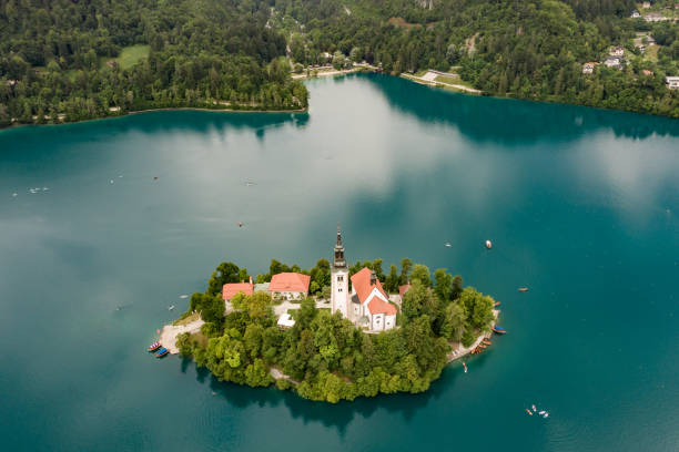istock Aerial View Of Lake Bled Landscape 1348751356