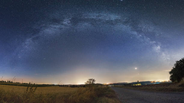 istock Panorama the Total Moon Eclipse, Mars Opposition and Milky Way bow over rural landscape in Eifel on July 27, 2018, Germany 1348756533