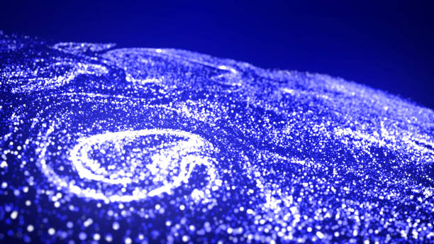 istock Abstract bg with blue magic glitters fly in air and form beautiful swirls. Sparkles float in viscous liquid. Sparkles in flow of turbulence forces. 3d render 1348759421